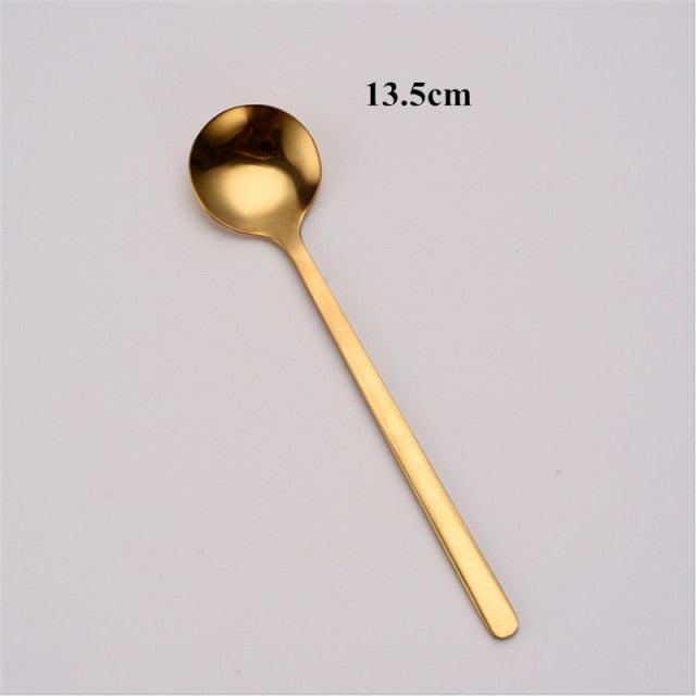 Tea Coffee Mixing Spoon Gold Spoon Long Handle Dessert Stainless Steel Tea Coffee Mixing Spoon Gold Spoon Long Handle Dessert Stainless Steel Vintage Teaspoons Drink Tableware Round Design 1PCS healthandwealthcoffee