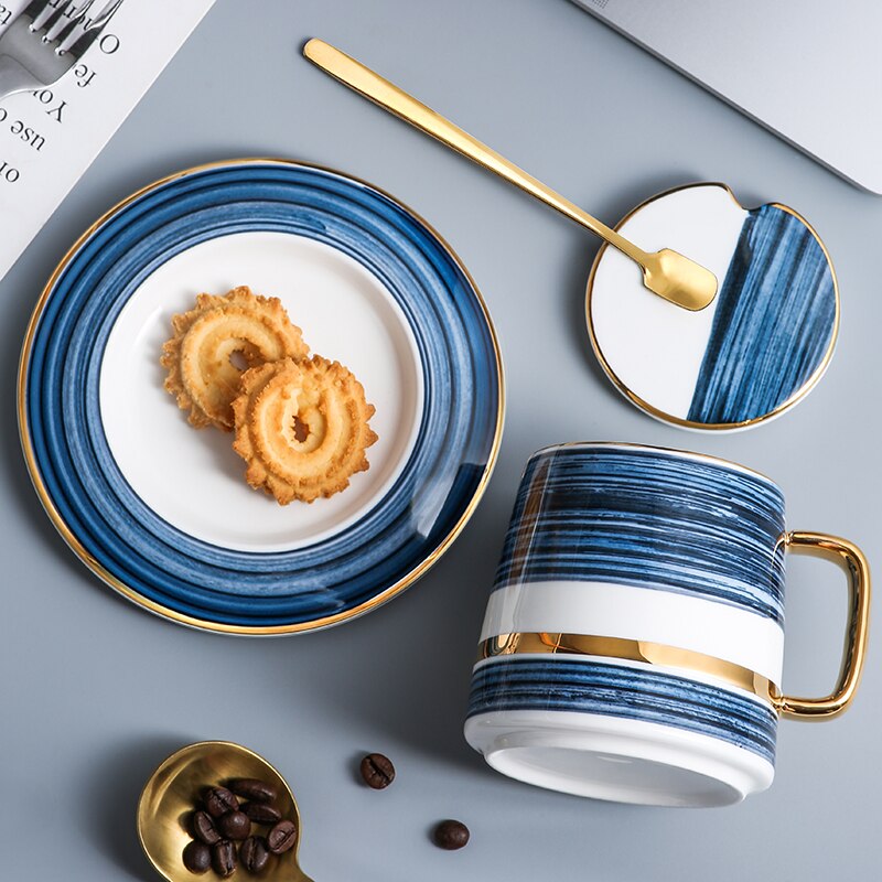 Luxury Porcelain Coffee Cup European Modern Bone China High Tea Cups Luxury Porcelain Coffee Cup European Modern Bone China High Tea Cups Set with Handle Cover Juego De Cafe Home Container LL50CC healthandwealthcoffee
