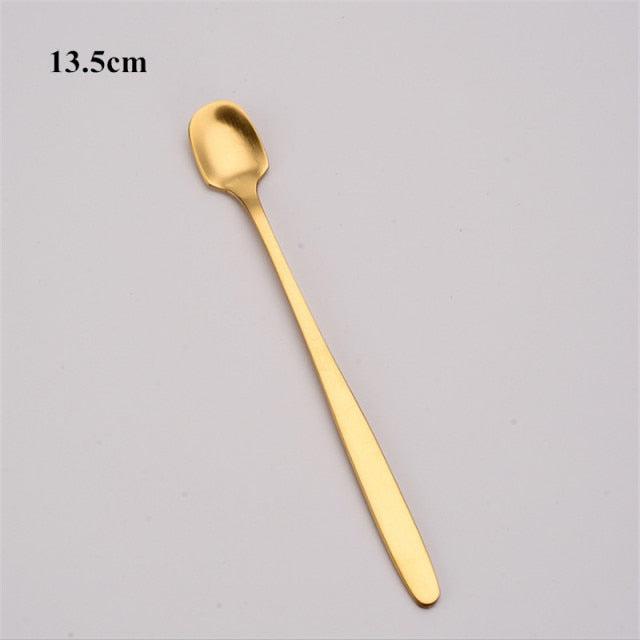 Tea Coffee Mixing Spoon Gold Spoon Long Handle Dessert Stainless Steel Tea Coffee Mixing Spoon Gold Spoon Long Handle Dessert Stainless Steel Vintage Teaspoons Drink Tableware Round Design 1PCS healthandwealthcoffee