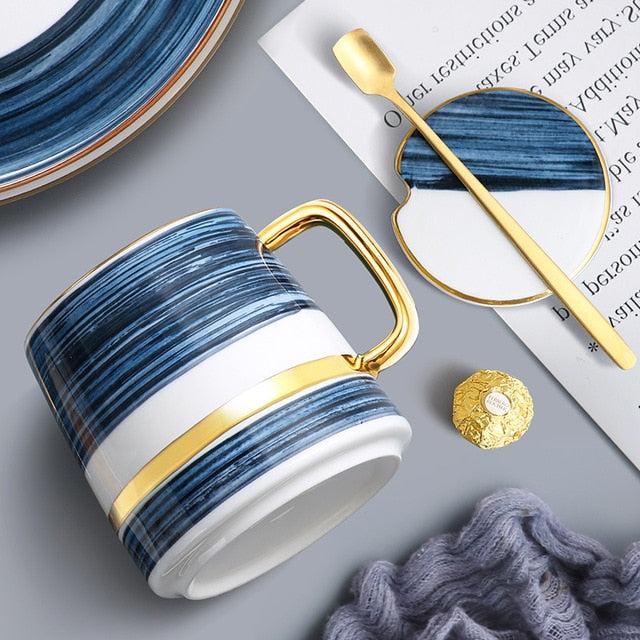 Nordic Style Coffee Mug Set Ceramic Coffee Cup&Saucer with Lid and Spoon Creative Home Kitchen Accessories Drinkware healthandwealthcoffee