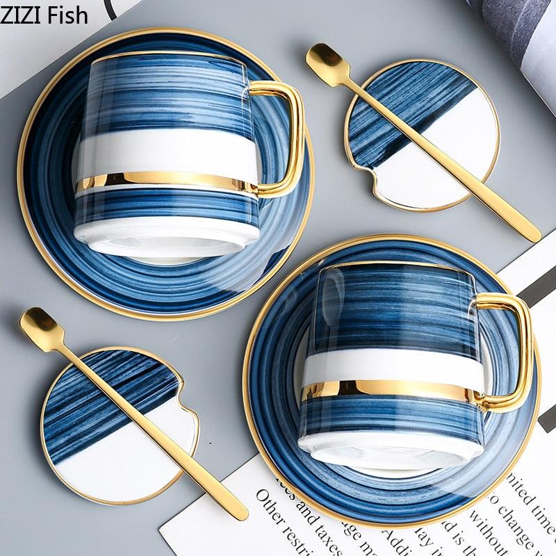 Nordic Style Coffee Mug Set Ceramic Coffee Cup&Saucer with Lid and Spoon Creative Home Kitchen Accessories Drinkware healthandwealthcoffee