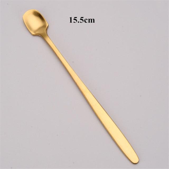 Tea Coffee Mixing Spoon Gold Spoon Long Handle Dessert Stainless Steel Tea Coffee Mixing Spoon Gold Spoon Long Handle Dessert Stainless Steel Vintage Teaspoons Drink Tableware Round Design 1PCS healthandwealthcoffee
