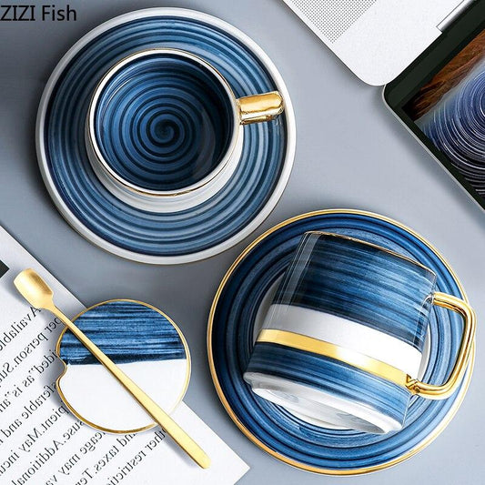 Nordic Style Coffee Mug Set Ceramic Coffee Cup&Saucer with Lid and Spoon Creative Home Kitchen Accessories Drinkware healthandwealthcoffee