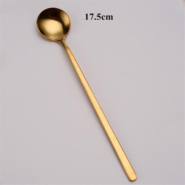 Tea Coffee Mixing Spoon Gold Spoon Long Handle Dessert Stainless Steel Tea Coffee Mixing Spoon Gold Spoon Long Handle Dessert Stainless Steel Vintage Teaspoons Drink Tableware Round Design 1PCS healthandwealthcoffee