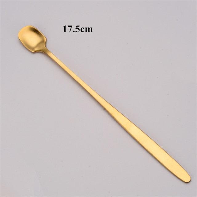 Tea Coffee Mixing Spoon Gold Spoon Long Handle Dessert Stainless Steel Tea Coffee Mixing Spoon Gold Spoon Long Handle Dessert Stainless Steel Vintage Teaspoons Drink Tableware Round Design 1PCS healthandwealthcoffee