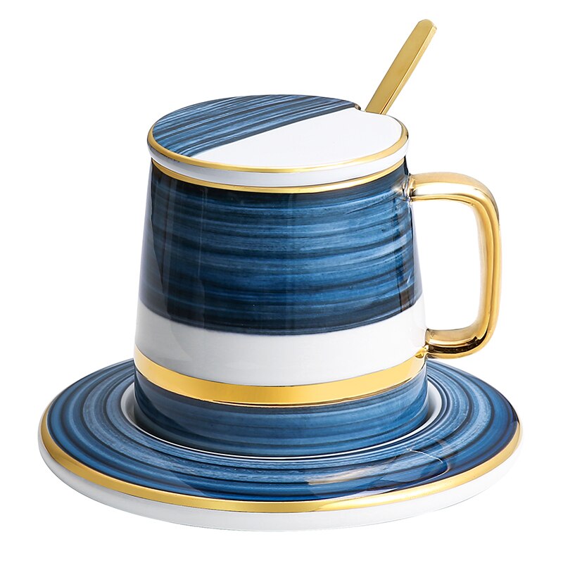 Luxury Porcelain Coffee Cup European Modern Bone China High Tea Cups Luxury Porcelain Coffee Cup European Modern Bone China High Tea Cups Set with Handle Cover Juego De Cafe Home Container LL50CC healthandwealthcoffee