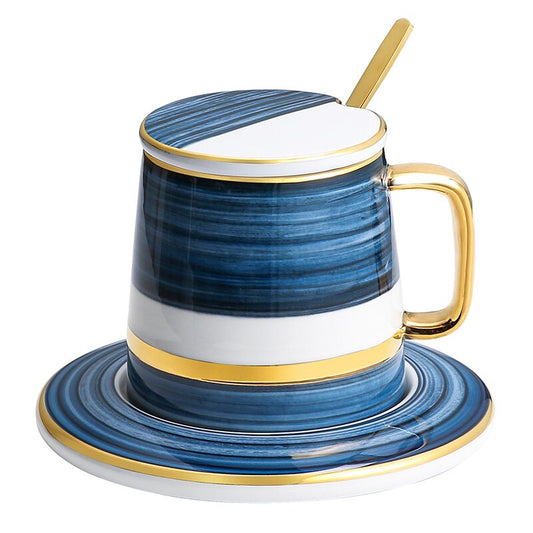 Luxury Porcelain Coffee Cup European Modern Bone China High Tea Cups Luxury Porcelain Coffee Cup European Modern Bone China High Tea Cups Set with Handle Cover Juego De Cafe Home Container LL50CC healthandwealthcoffee