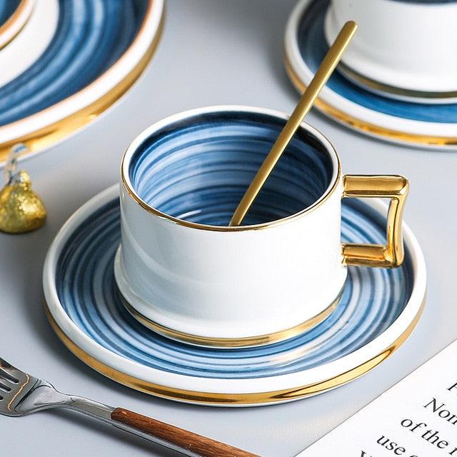 Nordic Style Coffee Mug Set Ceramic Coffee Cup&Saucer with Lid and Spoon Creative Home Kitchen Accessories Drinkware healthandwealthcoffee