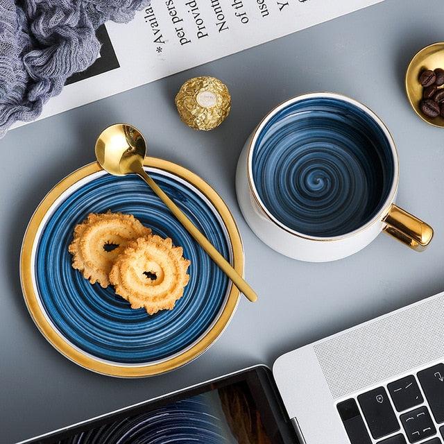 Nordic Style Coffee Mug Set Ceramic Coffee Cup&Saucer with Lid and Spoon Creative Home Kitchen Accessories Drinkware healthandwealthcoffee