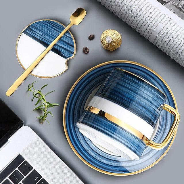 Nordic Style Coffee Mug Set Ceramic Coffee Cup&Saucer with Lid and Spoon Creative Home Kitchen Accessories Drinkware healthandwealthcoffee