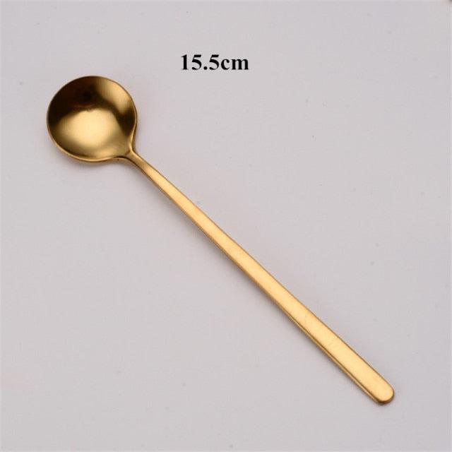 Tea Coffee Mixing Spoon Gold Spoon Long Handle Dessert Stainless Steel Tea Coffee Mixing Spoon Gold Spoon Long Handle Dessert Stainless Steel Vintage Teaspoons Drink Tableware Round Design 1PCS healthandwealthcoffee