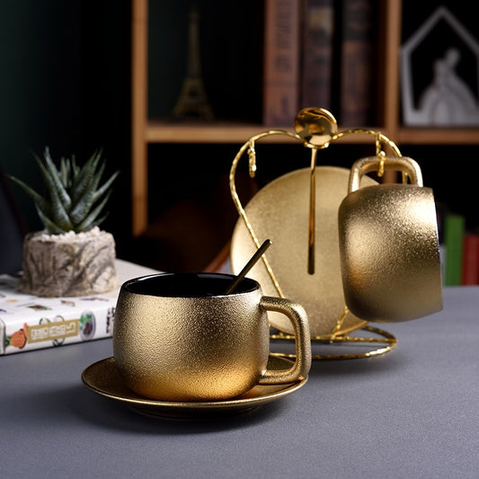 Dubai Luxury Golden Coffee Cups Saucer Sets Noble Gold Pottery Frosted Dubai Luxury Golden Coffee Cups Saucer Sets Noble Gold Pottery Frosted Afternoon Teacup Espresso Mug Tazas Tasse Free Teaspoon healthandwealthshoppe