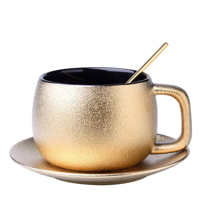 Dubai Luxury Golden Coffee Cups Saucer Sets Noble Gold Pottery Frosted Dubai Luxury Golden Coffee Cups Saucer Sets Noble Gold Pottery Frosted Afternoon Teacup Espresso Mug Tazas Tasse Free Teaspoon healthandwealthshoppe