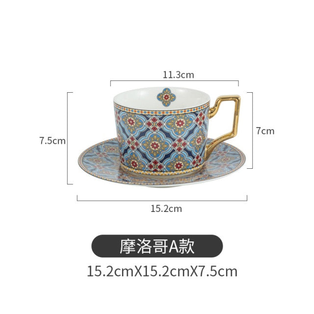 250ml Moroccan Ceramic Coffee Cup And Saucer Luxury Gilded European 250ml Moroccan Ceramic Coffee Cup And Saucer Luxury Gilded European Cup Set Home Afternoon Cappuccino Scented Tea healthandwealthshoppe