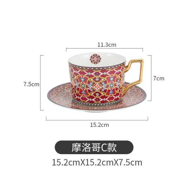 250ml Moroccan Ceramic Coffee Cup And Saucer Luxury Gilded European 250ml Moroccan Ceramic Coffee Cup And Saucer Luxury Gilded European Cup Set Home Afternoon Cappuccino Scented Tea healthandwealthshoppe