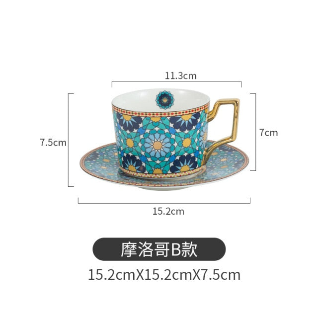 250ml Moroccan Ceramic Coffee Cup And Saucer Luxury Gilded European 250ml Moroccan Ceramic Coffee Cup And Saucer Luxury Gilded European Cup Set Home Afternoon Cappuccino Scented Tea healthandwealthshoppe