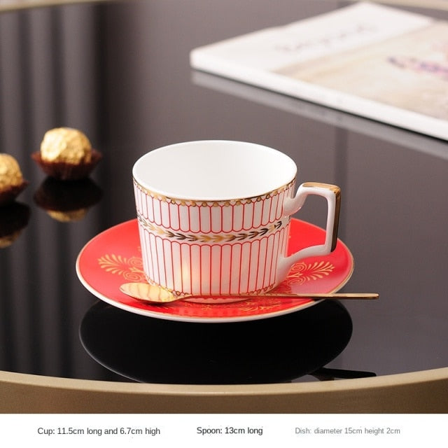 British Style Luxury Moroccan Coffee Cup and Saucer Set with Gold Handel Ceramic Cappuccino Afternoon Tea Cup WY71610 healthandwealthshoppe