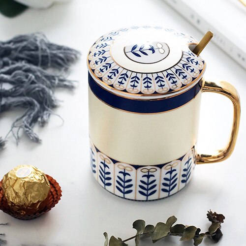 FANCITY Nordic Geometric Art Ceramic Couple Mug Modern Home Luxury FANCITY Nordic Geometric Art Ceramic Couple Mug Modern Home Luxury Afternoon Tea Coffee Milk Instant Beverage Cup with Lid Spoon healthandwealthshoppe