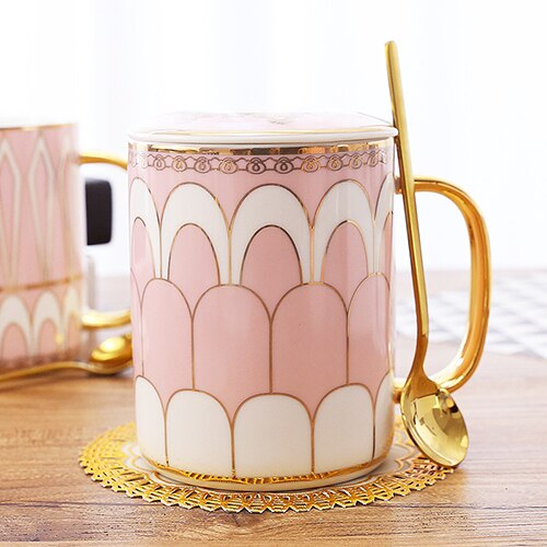 FANCITY Nordic Geometric Art Ceramic Couple Mug Modern Home Luxury FANCITY Nordic Geometric Art Ceramic Couple Mug Modern Home Luxury Afternoon Tea Coffee Milk Instant Beverage Cup with Lid Spoon healthandwealthshoppe