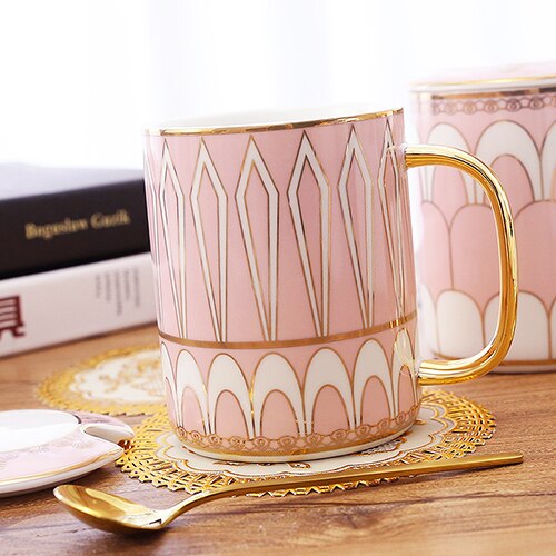 FANCITY Nordic Geometric Art Ceramic Couple Mug Modern Home Luxury FANCITY Nordic Geometric Art Ceramic Couple Mug Modern Home Luxury Afternoon Tea Coffee Milk Instant Beverage Cup with Lid Spoon healthandwealthshoppe